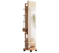 Full Length Mirror with Storage and Coat Rack, 360° Swivel Free Standing Design, Features 6 Hooks for Bedroom, Living Room, and Cloakroom Organization