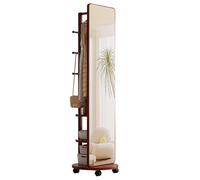 Full Length Mirror with Storage and Coat Rack, 360° Swivel Free Standing Design, Features 6 Hooks for Bedroom, Living Room, and Cloakroom Organization