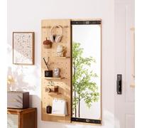 Full Length Mirror with Storage,Hide Wall Mounted Mirror Full Body Mirror Modular Display Combination Panel for Bedroom,Livingroom,Cloakroom,Entryway,DIY Storage Space(Wood,W:50cm/19.7in)