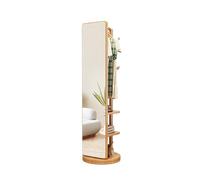 Full Length Mirror with Wardrobe, 360° Rotatable Solid Wood Standing Mirror, 3-in-1 Storage Clothes Rack, Perfect for Bedroom and Dressing Room