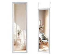 Full Length Mirrors 110 x 33 cm Wall Mounted Mirror Over the Door Hanging Glass Mirror with Hooks for Bedroom Bathroom Dorm (Silver)