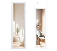 Full Length Mirrors 110 x 33 cm Wall Mounted Mirror Over the Door Hanging Glass Mirror with Hooks for Bedroom Bathroom Dorm (White)