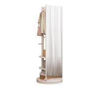 Full Length Mirrors with Coat Rack, 360° Rotating Solid Wood Floor Mirror with 6 Hooks and Storage Shelves, Full Body Mirror for Bedroom, Living Room