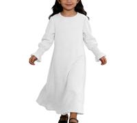 Full Length Muslim Abaya for Girls, Long Sleeve Islamic Kaftan Robe Maxi Prayer Dress Ramadan Eid Clothing Modest Chiffon Casual Wear Traditional Middle Eastern Outfit White