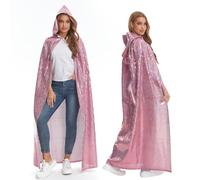 Full Length Sequin Cape Bling Bling Adult Glitter Cloak 1970's Abba Costumes for Halloween Christmas Mardi Gras Carnival Mama Mia Retro Party (Pink Square, 160CM)
