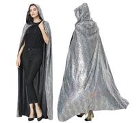 Full Length Sequin Cape Bling Bling Adult Glitter Cloak 1970's Abba Costumes for Halloween Christmas Mardi Gras Carnival Mama Mia Retro Party (Silver, 150CM)