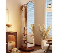 Full Length Standing Mirror with 360° Rotation Multifunctional Mirror with Coat Rack Large Walnut Finish Ideal for Living Room and Bedroom W 40cm