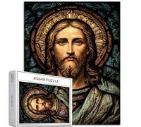 Full-Length Statue of Jesus 1000 Piece Jigsaw Puzzles for Adults Stained Glass Style Art Puzzle Challenging Family Activity Games Colorful DIY Craft Puzzle for Home Decor Gifts 50×70cm