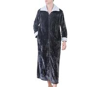 Full Length Zip Up Dressing Gown | Flannel Dressing Gown Mens Flannel Pajamas Solid Colour Sleep Gown Comfortable Winter Bathrobe Lightweight Cozy Robe Warm Robe Nightwear Loungewear