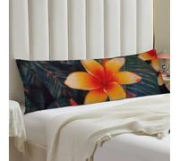 Full Long Hawaii Tropical Flower Pillow Case 20x54 Inch Microfiber Body Pillow Cover with Invisible Zipper Decorative Protector Soft Breathable Pillowcase for Hot Sleepers Night Sweats