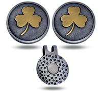 Full Metal Markers Irish Shamrock Ireland Clover Unique Magnetic Metal Golf Ball Marker with Hat Clip Accessory for Men & Women (2 Ball Markers + 1 Hat Clip)