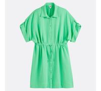 Full Mini Shirt Dress with Short Sleeves Green