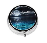 Full Moon and Foggy Clouds Print Mini Metal Pill Box 2.0x2.0x0.7 in Round Travel Medicine Pill Organizer Box for Purse Pocket