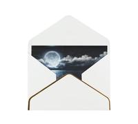 Full Moon And Foggy Clouds With Turquoise Blank Cards With Envelopes,Greetings Single Cards With Envelopes,Send To A Close Friend