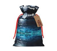 Full Moon And Foggy Clouds With Turquoise Christmas Bags Friend Party Presents Happy Halloween Birthdays Gift Weddings Snacks Hamper