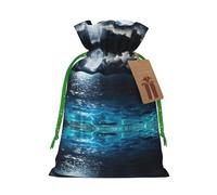 Full Moon And Foggy Clouds With Turquoise Christmas Bags Friend Party Presents Happy Halloween Birthdays Gift Weddings Snacks Hamper