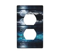 Full Moon and Foggy Clouds with Turquoise Electrical Outlet Covers, Standard Size 1-Gang 4.50" X 2.76", Unbreakable Polycarbonate Thermoplast