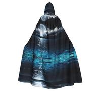 Full Moon And Foggy Clouds With Turquoise Hooded Cloak Hooded Robe Halloween Christmas Witch Vampires Grim Reaper Costume Cosplay Party
