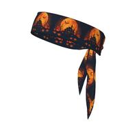 Full Moon and Haunted House Sports Headband Tie Double-Sided Breathable Sweat-Absorbing Band for Running Cycling Gym Workouts Head Tie Adjustable Fit
