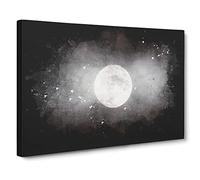 Full Moon At Dusk Paint Splash Canvas Print | Gallery Wrapped 30mm Frame Wall Art | 30x20 inches | Ready to Hang | Modern Space Picture | Living Room Bedroom Lounge Office