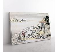 Full Moon At The Harvest By Kitagawa Utamaro Asian Japanese Canvas Wall Art Print Ready to Hang, Framed Picture for Living Room Bedroom Home Office Décor, 50x35 cm (20x14 Inch)