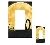 Full Moon Cat Sit In Grass Field Wall Plate Cover Modern Decorative 1 Gang Light Switch Cover Unbreakable Receptacle Outlet Covers For Living Room Bedroom Home Decor 1 Gang