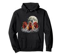 Full Moon Chicken Trio Mystic Night Crowing Scene Pullover Hoodie