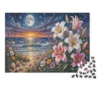 Full Moon Coastal 1000 Piece Puzzle Lily Beach for Relaxation First-Time Jigsaw Users Memory Improvement Small Gift Idea 52x38cm/1000pcs