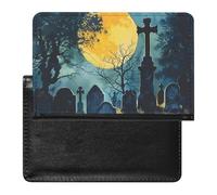 Full Moon Creepy Cemetery Passport Holder Cover Wallet Card Case with Vaccine Card Slot Travel Accessories for Women Men