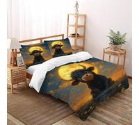 Full Moon Cute Yak Bedding Set 3D Design Animal Themes Wildlife Duvet Cover Set Chic Breathable Quilt Cover 3 Pieces Universal for All Seasons Pillowcase Double（200x200cm）