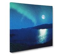 Full Moon During the Northern Lights Canvas Print | Gallery Wrapped 30mm Frame Wall Art | 20x20 inches | Ready to Hang | Modern Space Picture | Living Room Bedroom Lounge Office