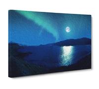 Full Moon During The Northern Lights Canvas Print | Gallery Wrapped 30mm Frame Wall Art | 30x20 inches | Ready to Hang | Modern Space Picture | Living Room Bedroom Lounge Office