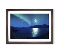 Full Moon During The Northern Lights Framed Print | A2 Walnut Framed Wall Art | Ready to Hang | Modern Space Picture | Living Room Bedroom Lounge Office