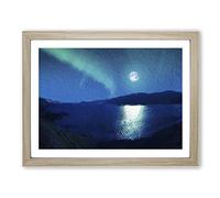 Full Moon During The Northern Lights Modern Art Framed Print | A3 Oak Framed Wall Art | Ready to Hang | Modern Space Picture | Living Room Bedroom Lounge Office