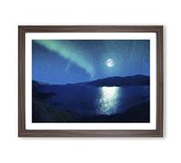 Full Moon During The Northern Lights Modern Art Framed Print | A3 Walnut Framed Wall Art | Ready to Hang | Modern Space Picture | Living Room Bedroom Lounge Office