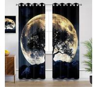 Full Moon Eyelet Curtains - Tree Silhouette Night Sky Mystical Blackout Curtains for Living Room Bedroom, Thermal Insulated Soundproof Curtain, W66 X D54, 2 Panels Drapes Room Decorations