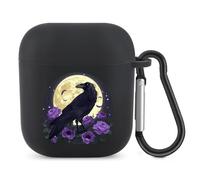 Full Moon Gothic Witchy Crow Roses Mystical Bluetooth Headset Cover Earbuds Case TPU Headphone Protective Compatible with Airpods 1/2 Black-Color