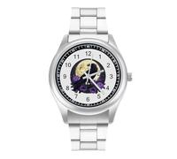 Full Moon Gothic Witchy Crow Roses Mystical Watches for Men Business Dress Watch Stainless Steel Band Wristwatch