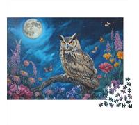 Full Moon, Great Horned Owl Rätsel Für Erwachsene |Lush Wildflower Field| 1000pcs (75x50cm) Puzzles Lernspiele Home Decor Puzzles
