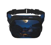 Full Moon in Night Print Men and Women Square Double Layer Waist Bag Workout Crossbody Travel Waist Bag, Black, One Size
