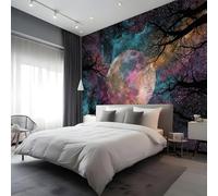 Full Moon Kids Room Canvas Peel and Stick Wall Mural Misty Forest Large Removable Self-Adhesive Wallpaper Decor for Nursery Boy Girl Bedroom 160x112 inches / 400x280 cm