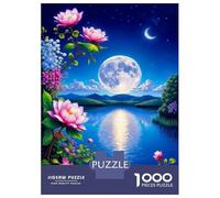 Full Moon Lake View Jigsaw Puzzle for Adults 1000 Pieces Puzzle Game Lotus Flower Relaxation Home Decor 38x26cm/1000pcs