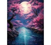 Full Moon Landscape Embroidery Cross Stitch Kit - 40x50cm, 11CT, Popular Printed Design, Cross Stitch Kit, DIY for Beginners and Advanced Users