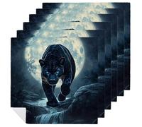 Full Moon Leopard with Blue Eyes Cloth Napkins Dinner Table Napkin for Party Weddings Cocktail
