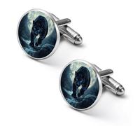 Full Moon Leopard with Blue Eyes Men's Cufflinks Tuxedo Cuff Links Dress Shirt Tie Accessories for Business Weddings