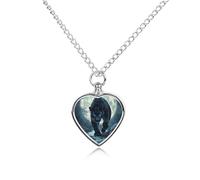 Full Moon Leopard with Blue Eyes Pet Ash Necklace Keepsake Memorial Heart Pendant Jewelry