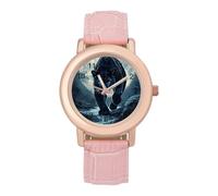Full Moon Leopard with Blue Eyes Women’s Watch Quartz Wristwatch Analog with Leather Strap for Office