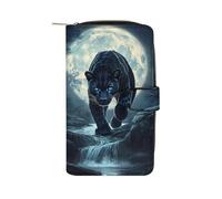 Full Moon Leopard with Blue Eyes Women's Wallets Clutch Purse Credit Card Holder Travel Bifold Handbag