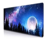 Full Moon Mouse Pad, Blue Starry Large Mouse Pads, Anti-Slip Rubber Base XXL Mouse Pad for Full Desk