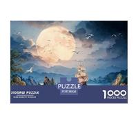 Full Moon Night A Pirate Ship in The Ocean 1000 Pcs Premium Cardstock Puzzle Kitten Unique Challenging Educational Toys Puzzles For Adults And Kids 38x26cm/1000pcs